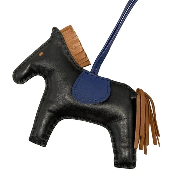 Auth HERMES Rodeo Charm MM H064930CABP Black Gold Blue Zephyr Agneau Milo A - Picture 4 of 6